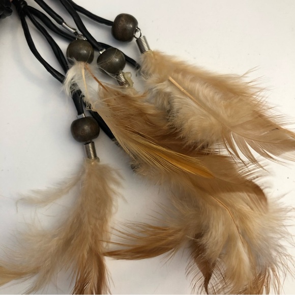 Leather Strand Wrap Choker with Feathers - Picture 3 of 5